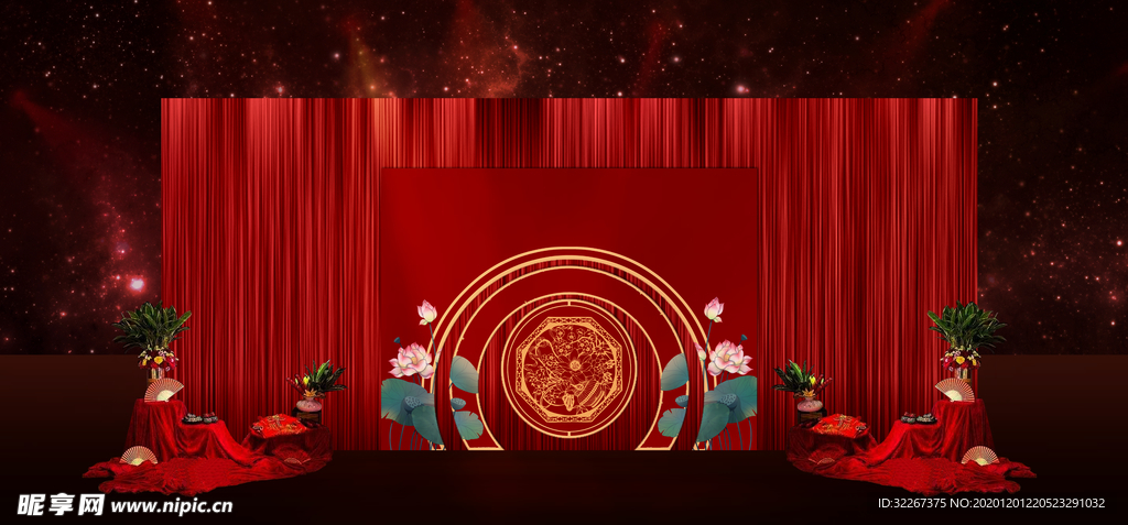 红色中式婚礼背景