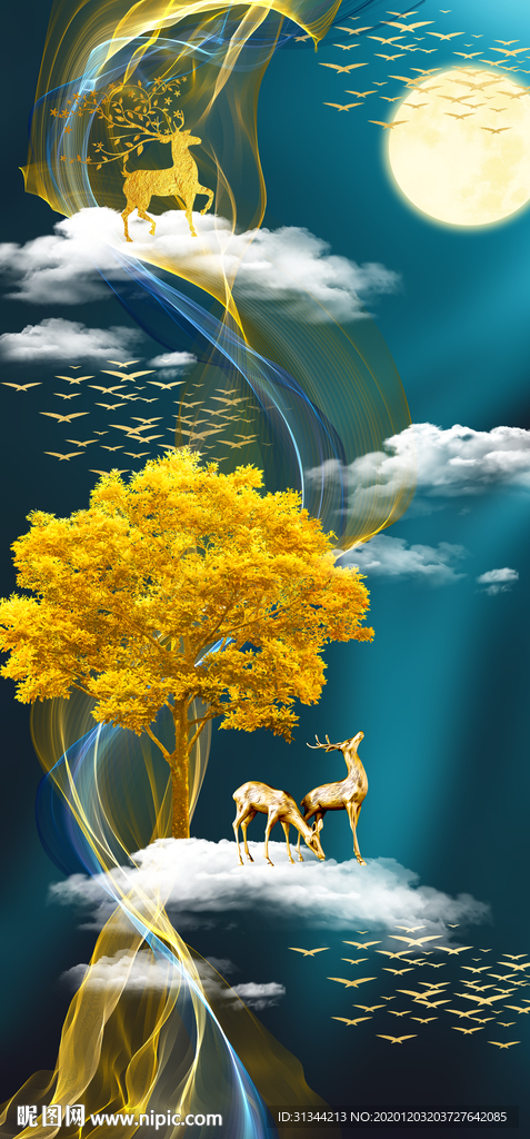 麋鹿发财树玄关