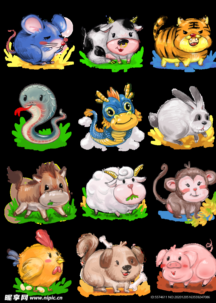 十二生肖卡通插画