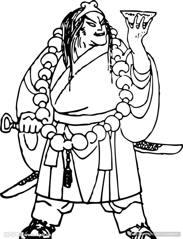 水浒人物武松白描矢量