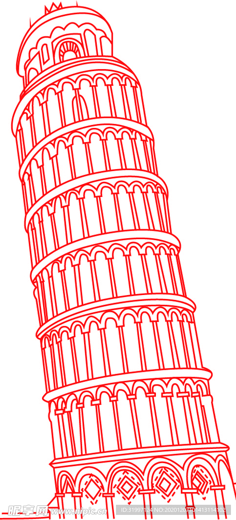 比萨斜塔线稿
