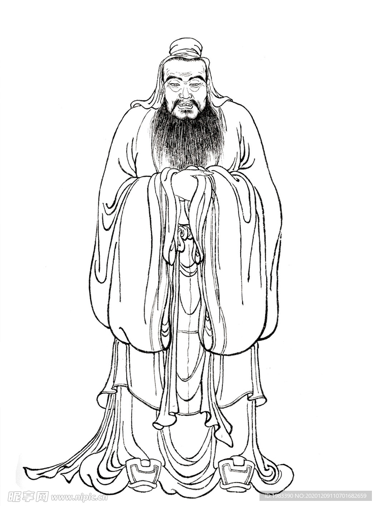孔子儒家白描矢量图