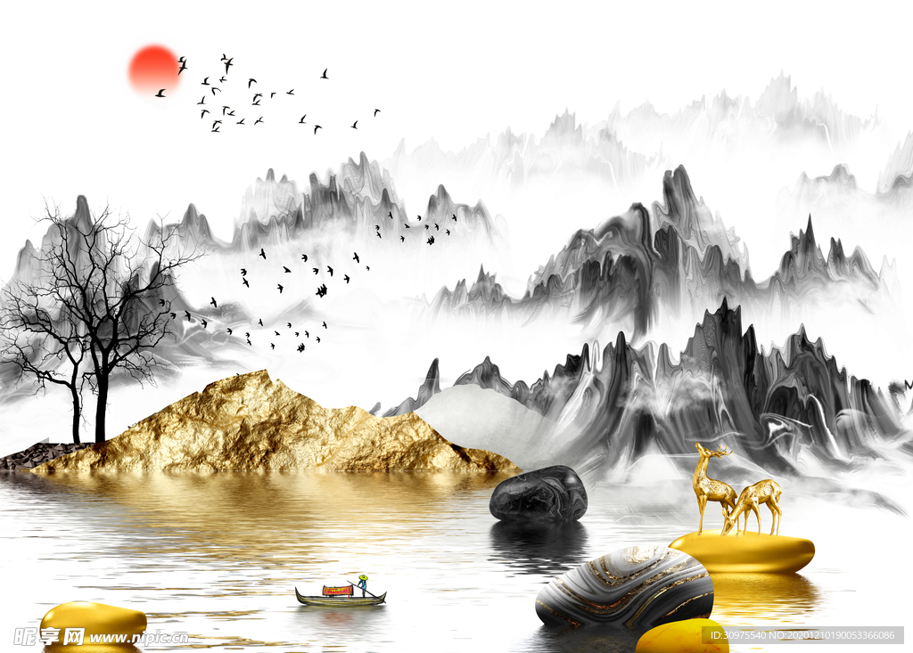 石来运转山水背景