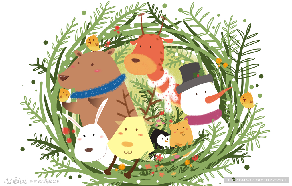 圣诞手绘小动物