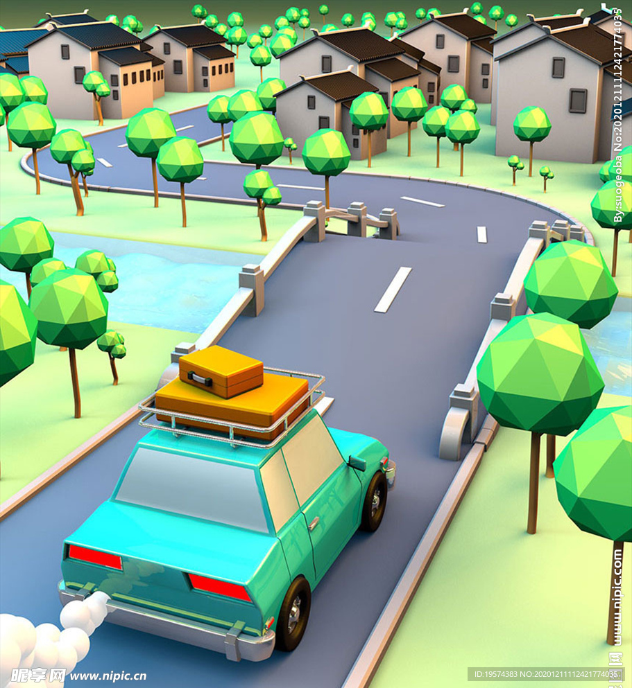 C4D 模型 小汽车在马路上