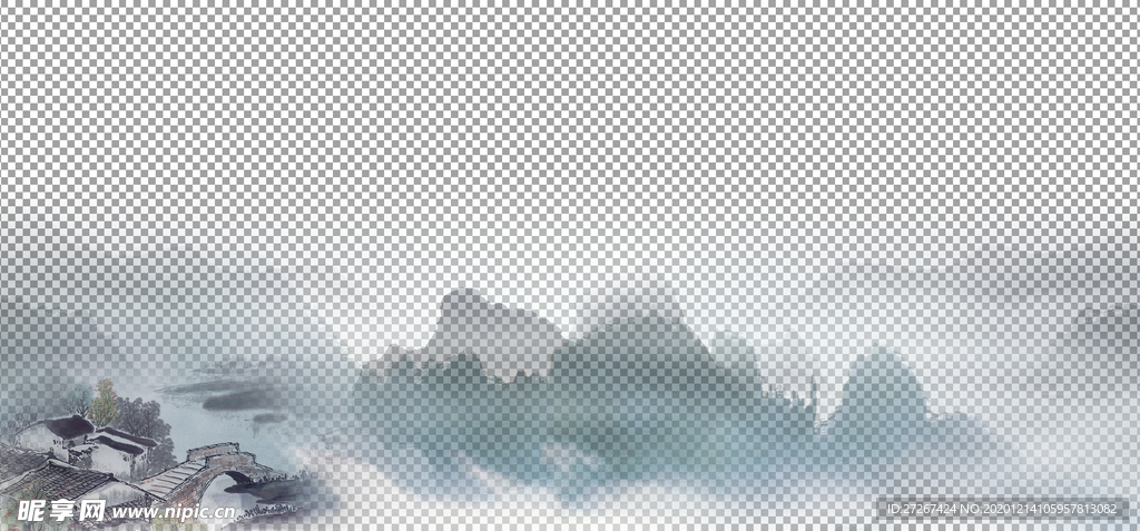 透明底山水画