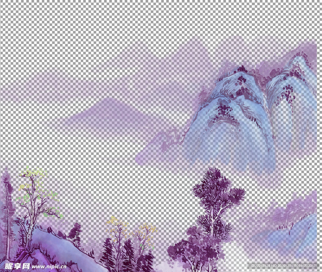 透明底山水画