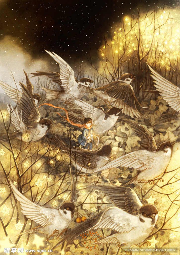 男孩幻想卡通插画场景背景素材