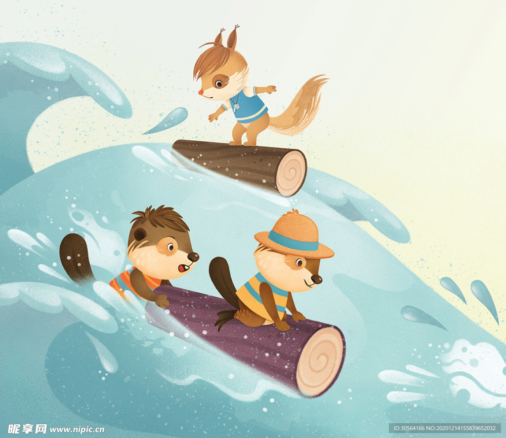 松鼠探险卡通插画场景背景素材