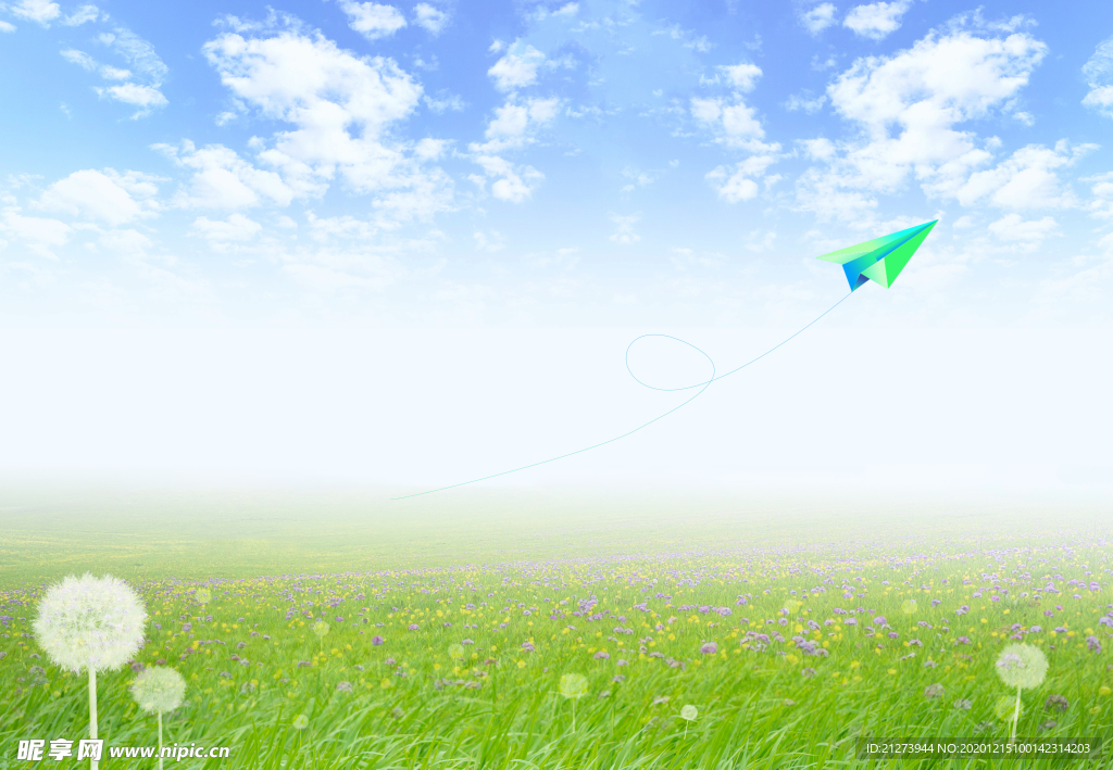 环保蓝天白云纸飞机