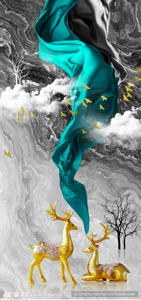 轻奢麋鹿装饰画