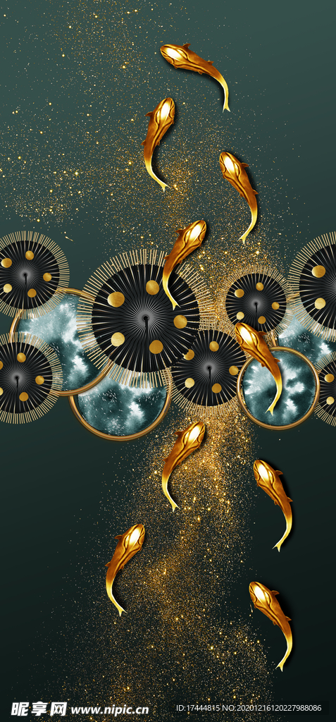 北欧轻奢立体九鱼图玄关