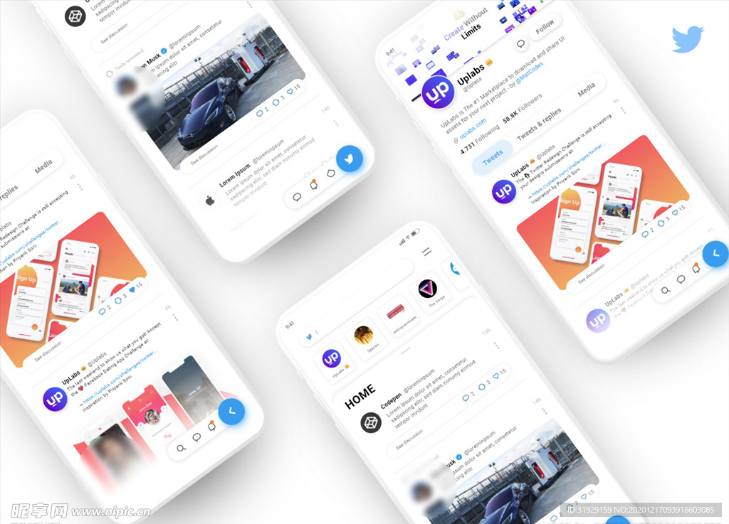 xd社交蓝色UI设计首页APP