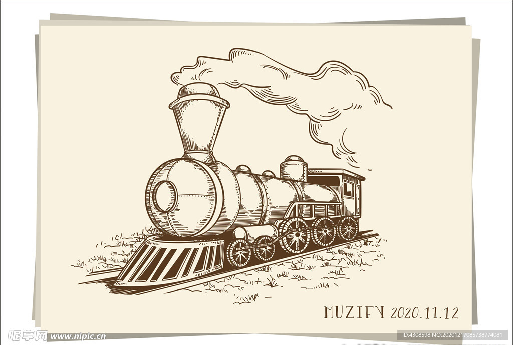 行驶的火车素描画