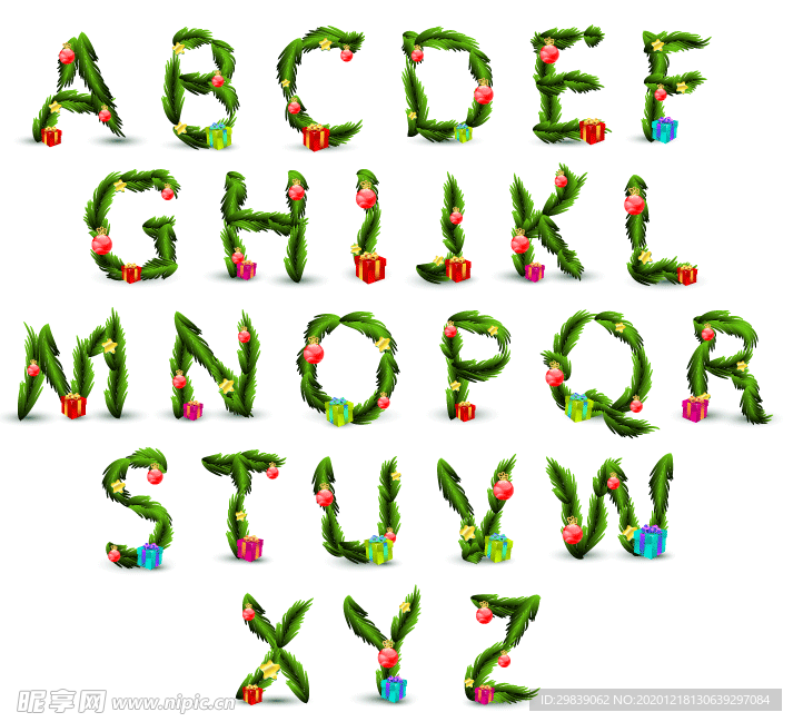 圣诞元素矢量字母积雪效果