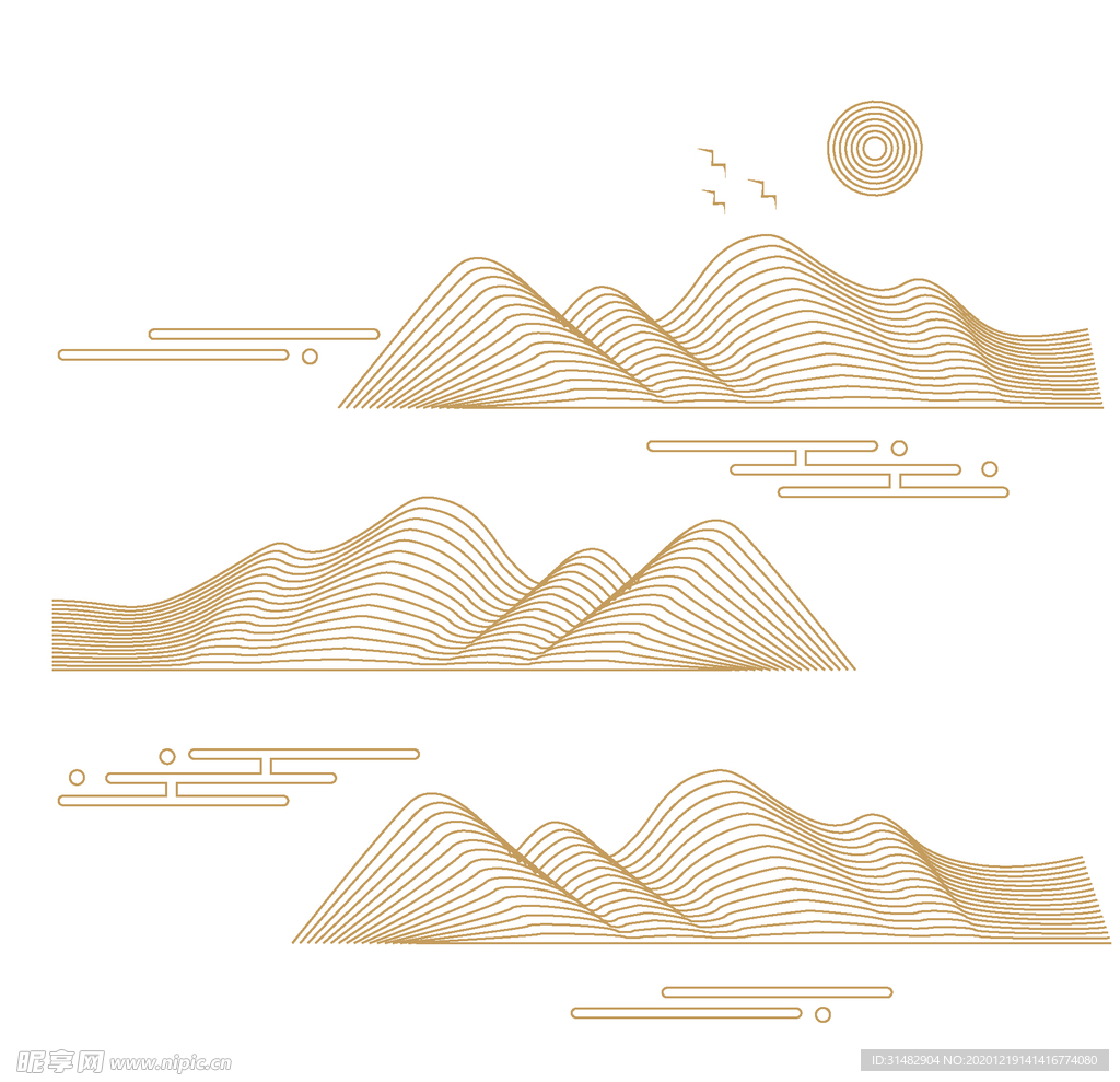 矢量中式中国风创意古典山纹云纹