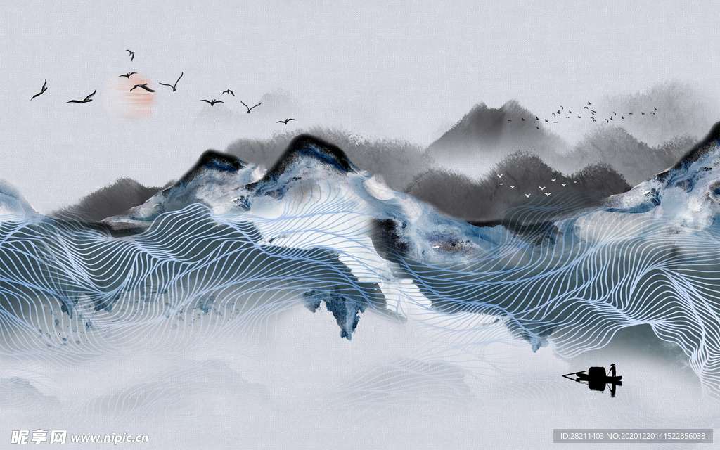 山水画 中式背景墙 装饰画