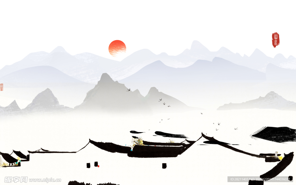 山水画背景墙装饰画