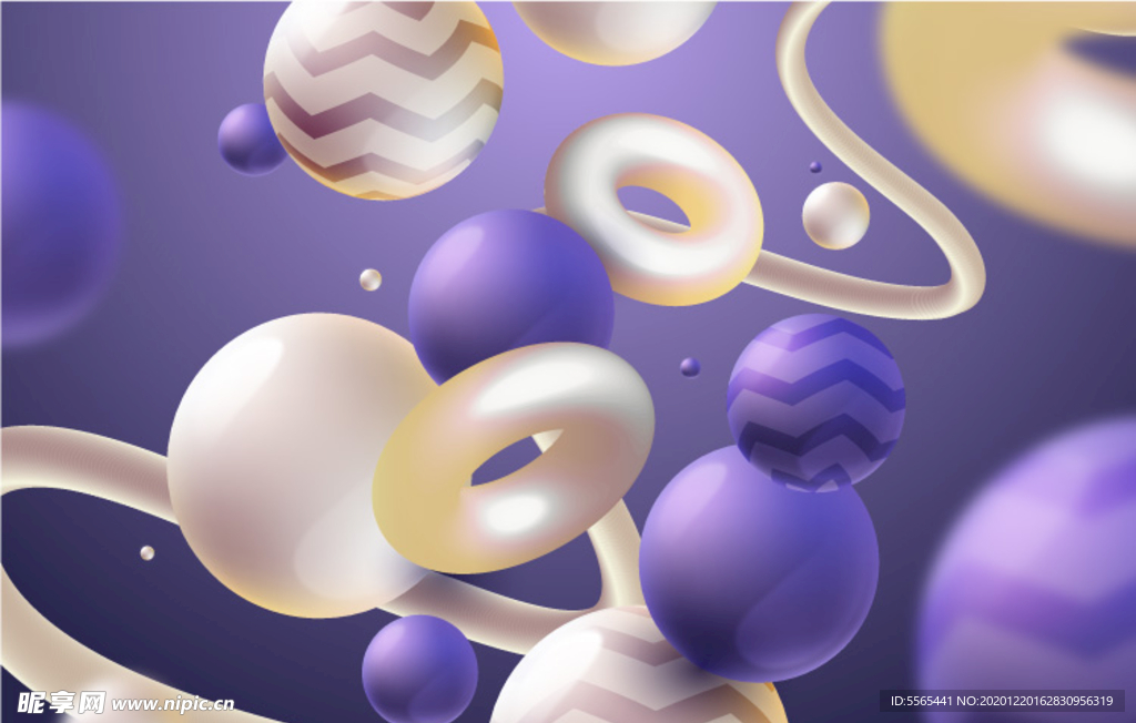 3D立体虚实圆形图形紫色背景