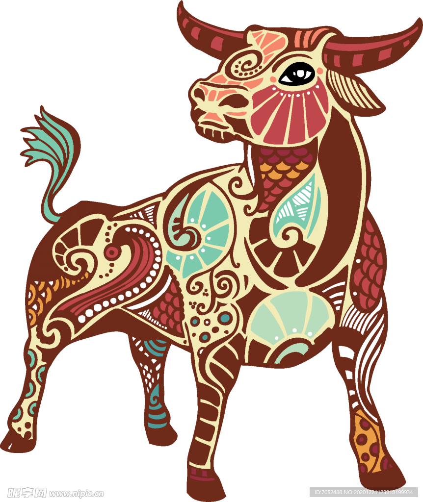 多彩的动物牛的卡通形象高清PN