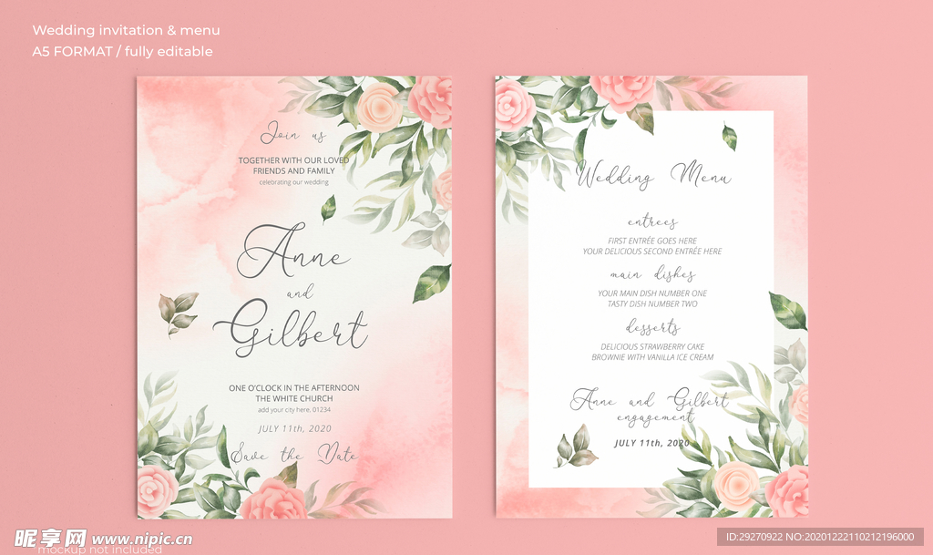 粉色花朵邀请函