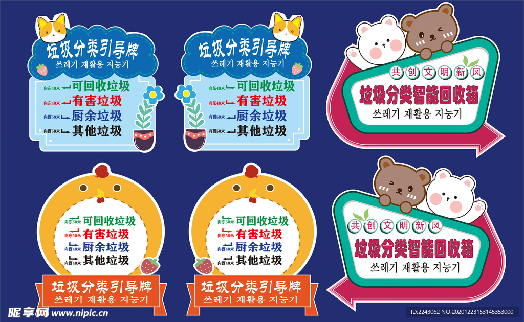 垃圾分类花草牌卡通指示牌