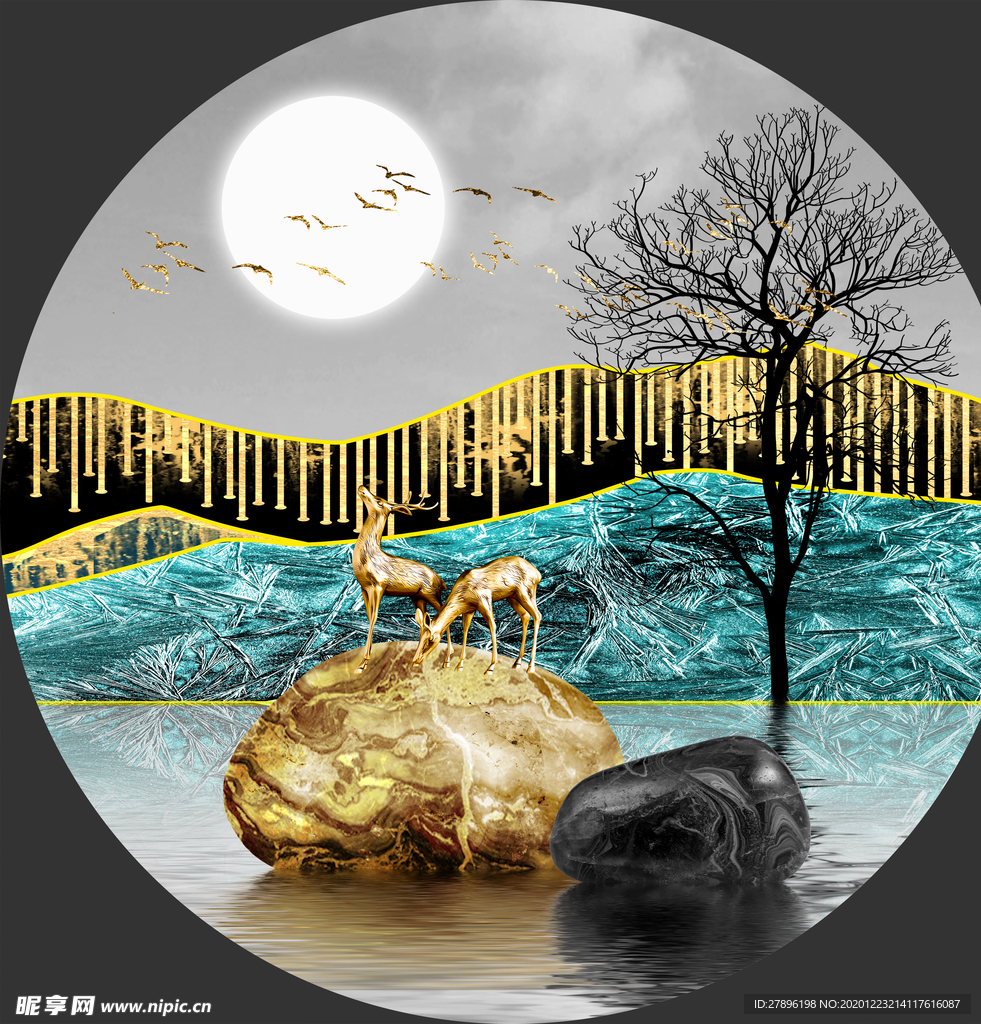 石来运转麋鹿装饰划