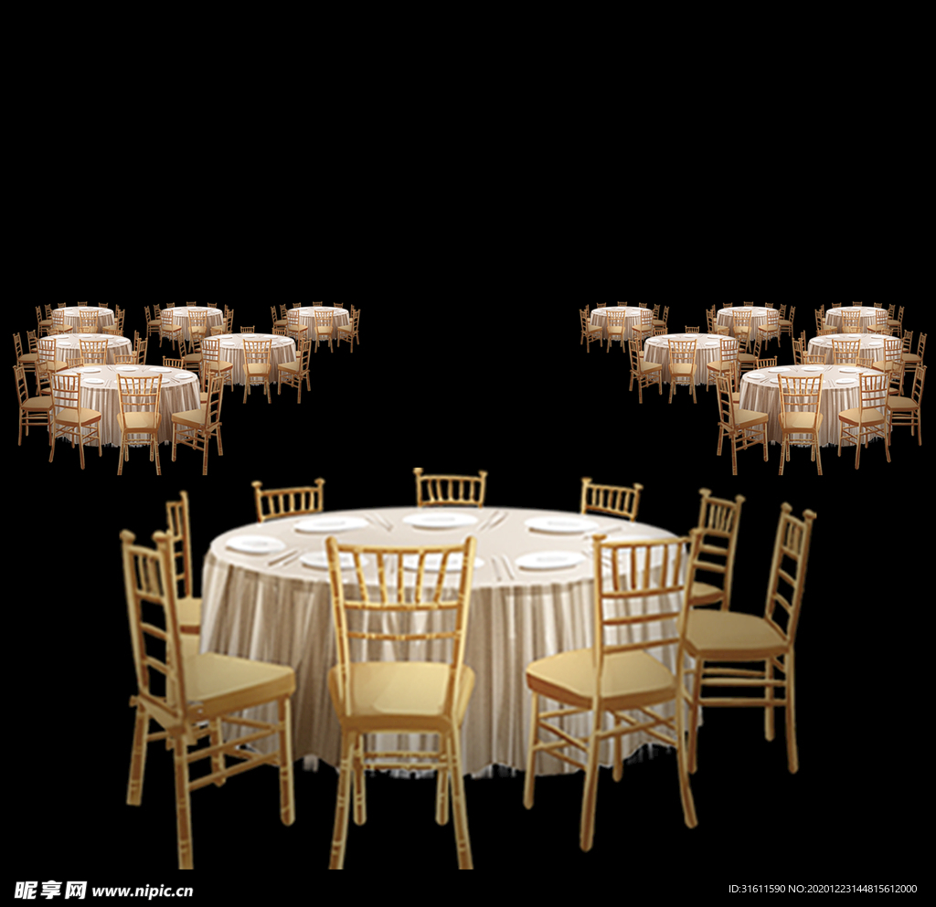 婚礼效果图素材香槟色桌椅