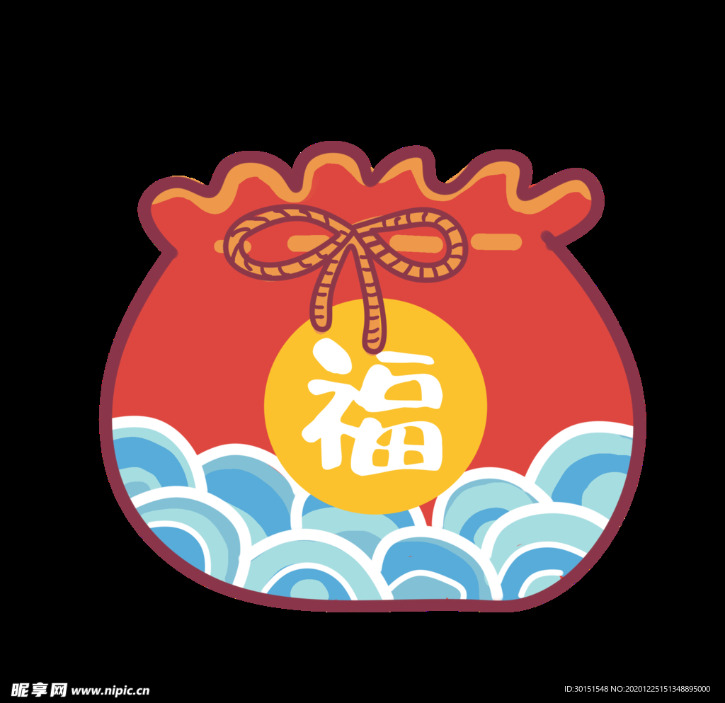 手绘春节元旦红色福袋