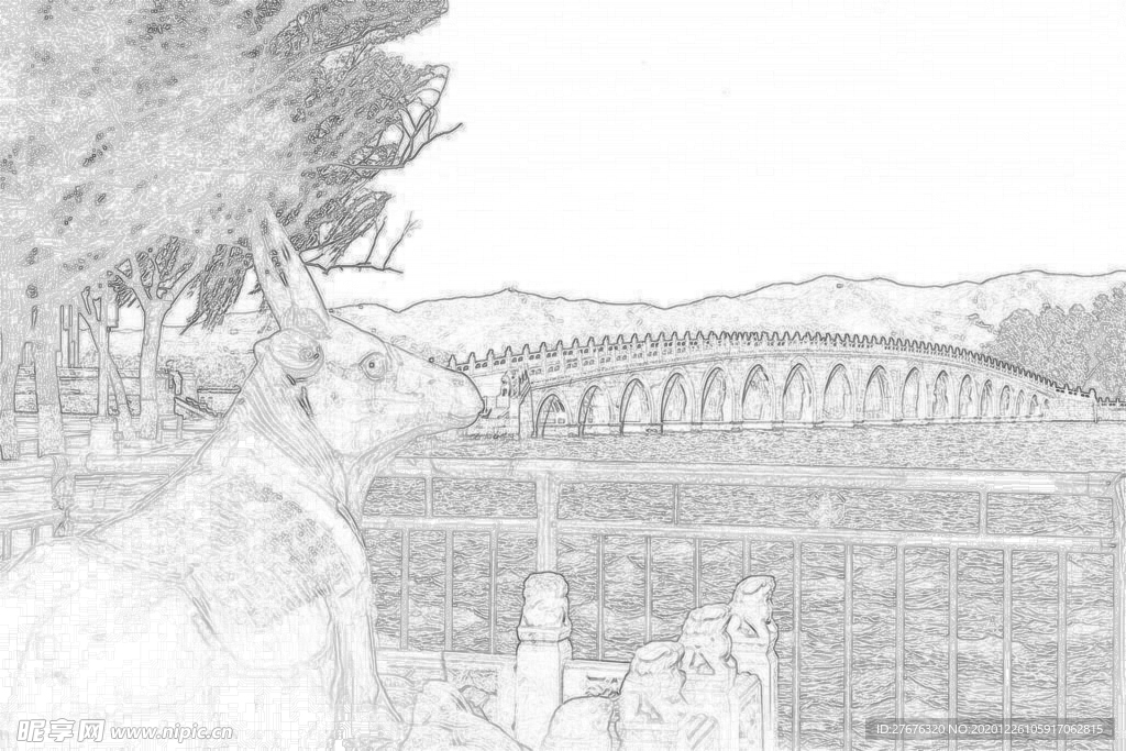 北京 颐和园 线性稿 古建筑