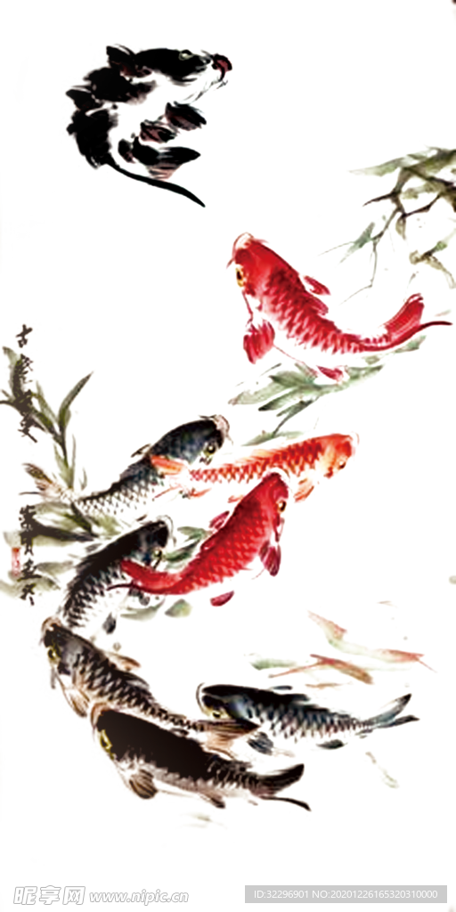 中国风手绘插画 鱼