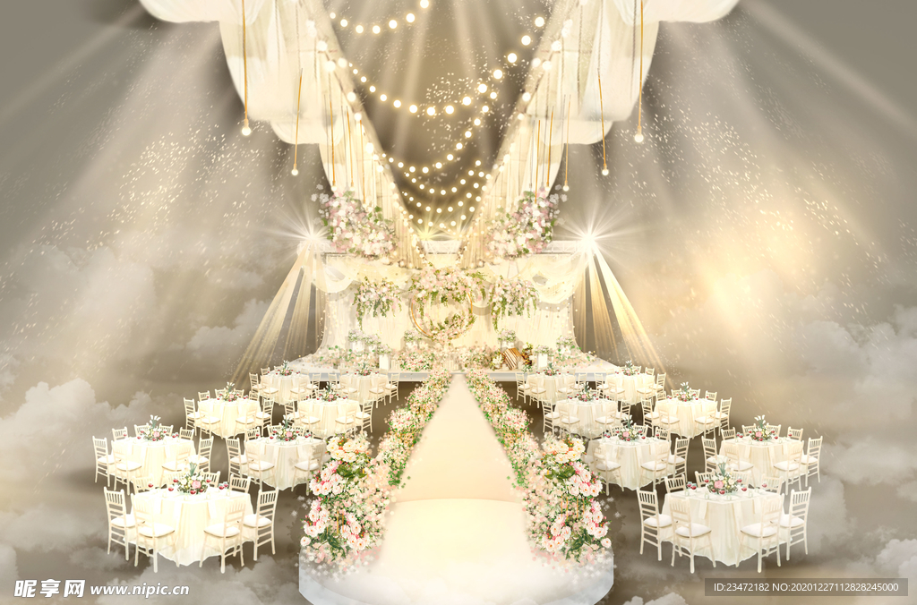 小清新森系香槟色仪式区婚礼手绘