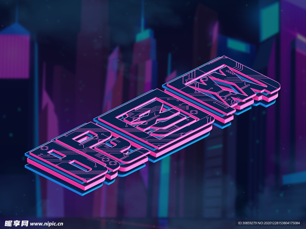 朋克风科技炫彩字体样机