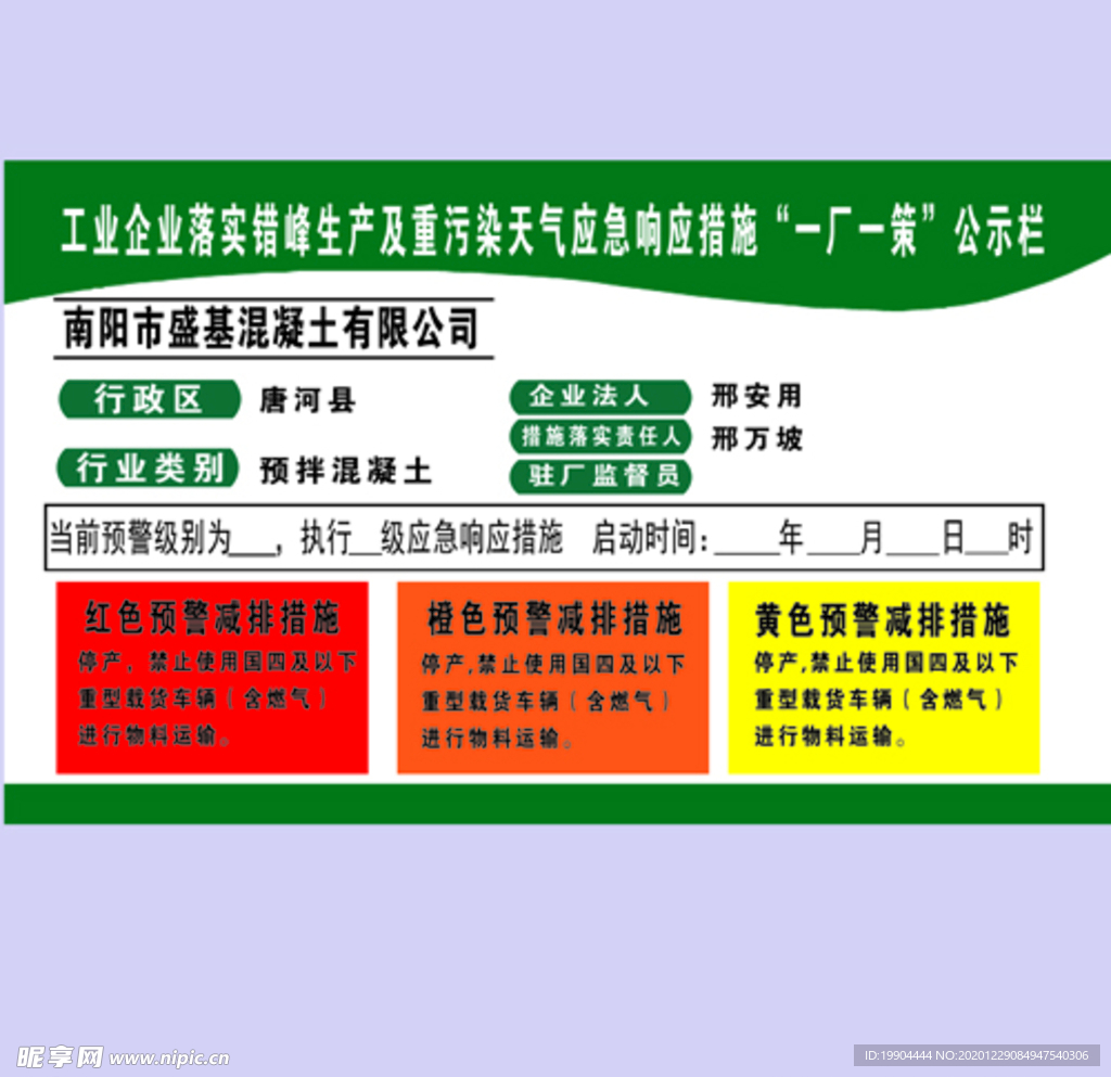 工业企业 一厂一策公示栏