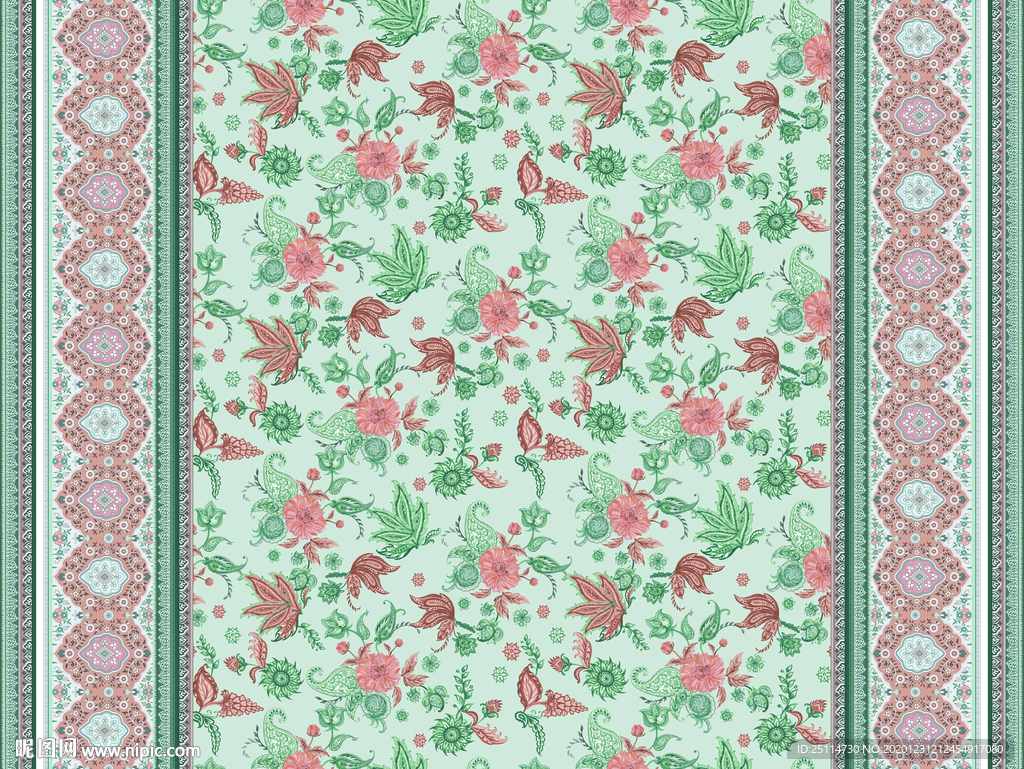 腰果花  佩斯利花纹边框 印花