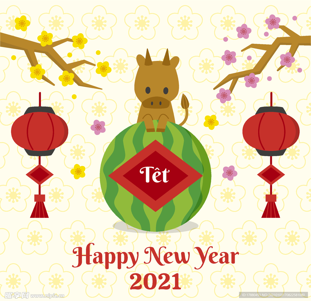 2021牛年新春卡通海报