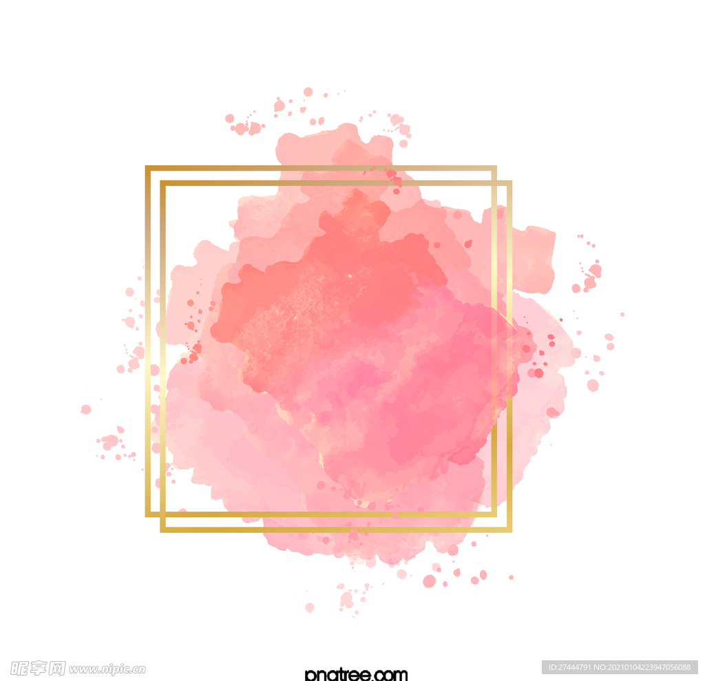 粉色渐变水彩笔 金色边框 笔刷