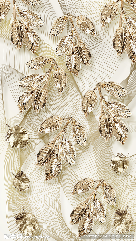 金色叶子玄关装饰画