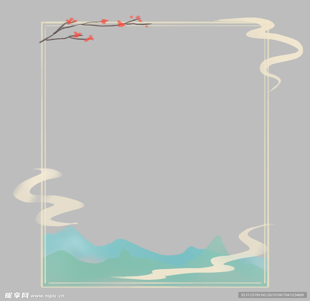 古风 山水 花 框 飘带 唯美