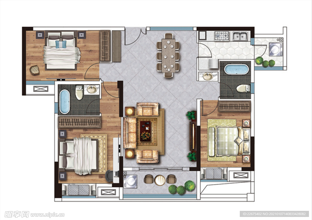 户型平面图填彩