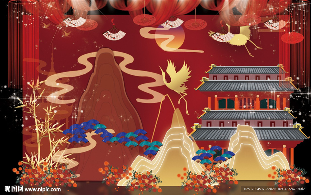 中国风山水喜庆婚礼效果高清