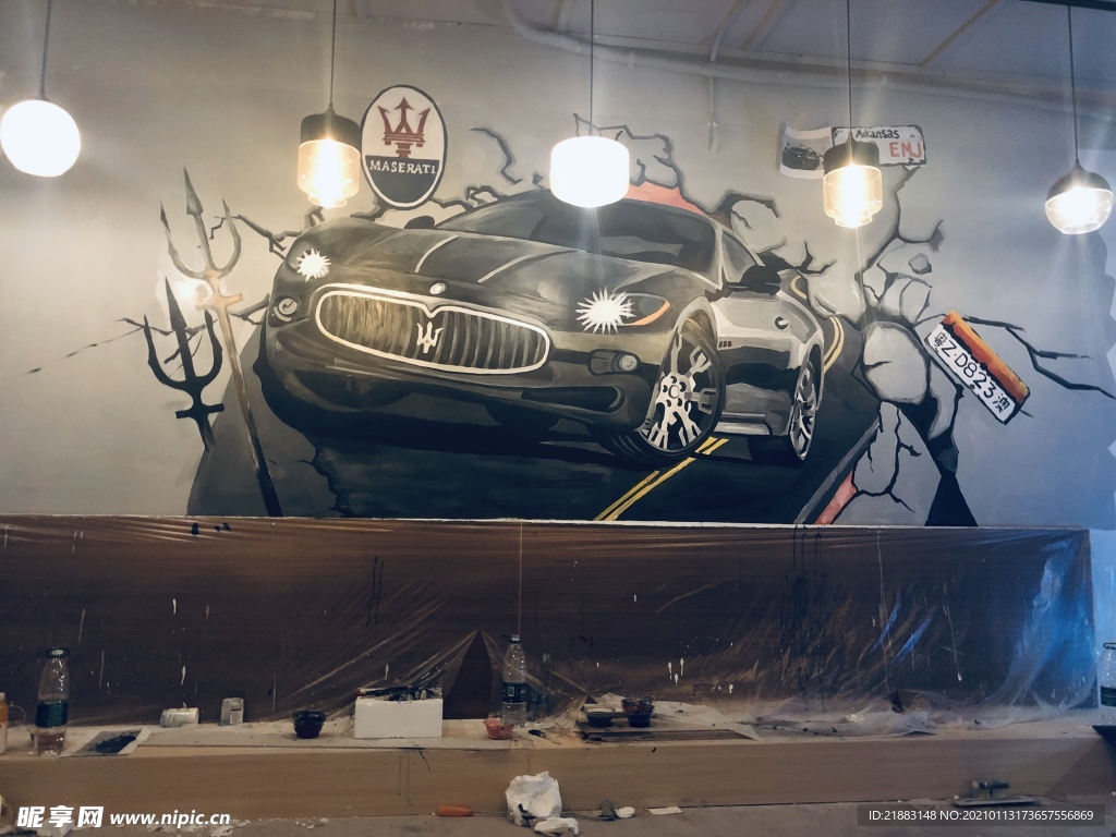 玛莎拉蒂写实墙绘