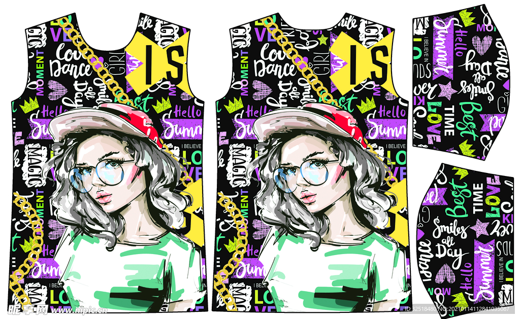 大牌英文字母红帽眼镜手绘外国女