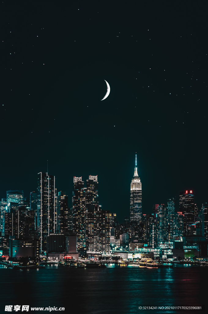 城市夜景 海边都市