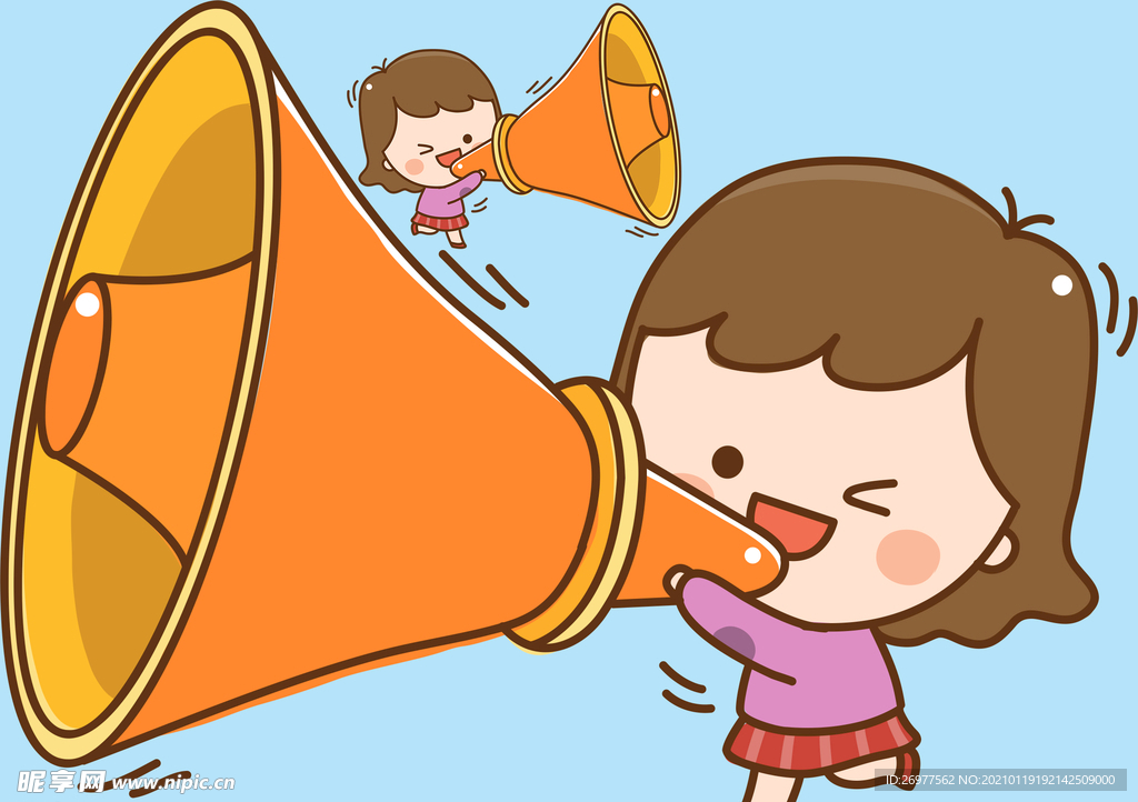 喊喇叭的小女孩