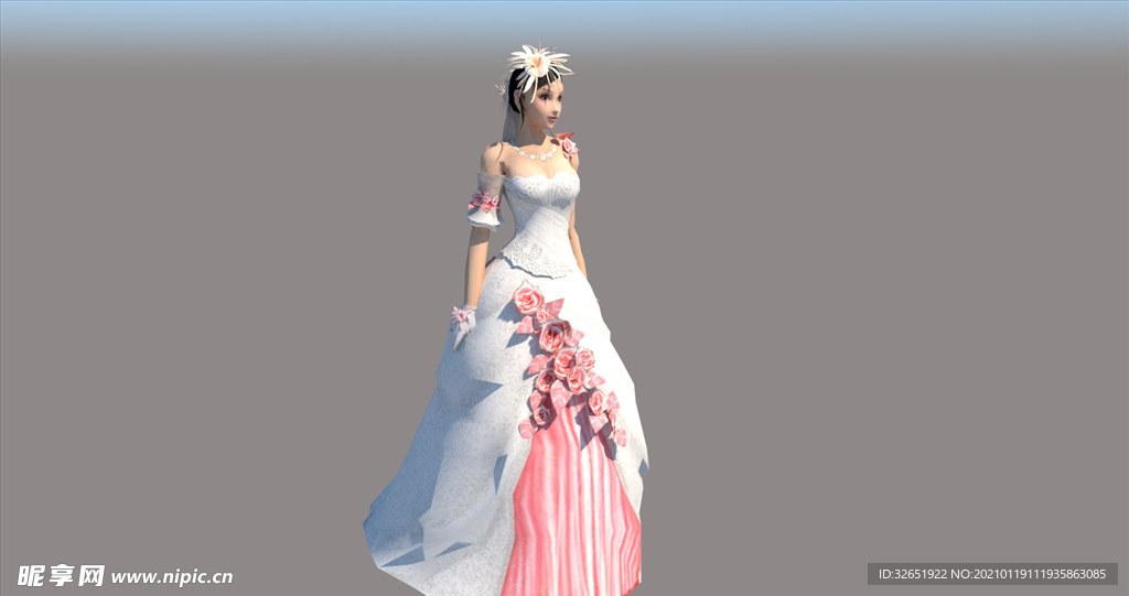 3d人物穿婚纱的女人SU模型