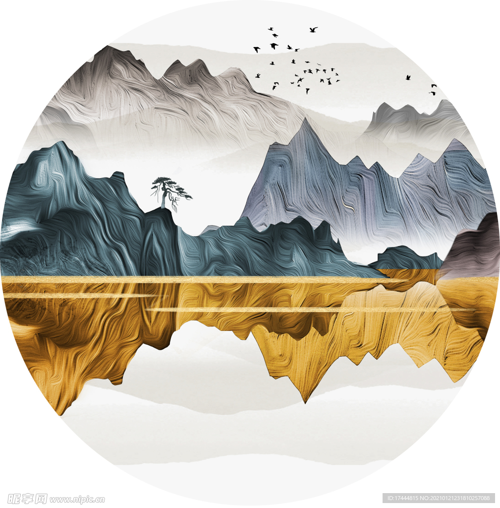 意境山水圆形装饰画