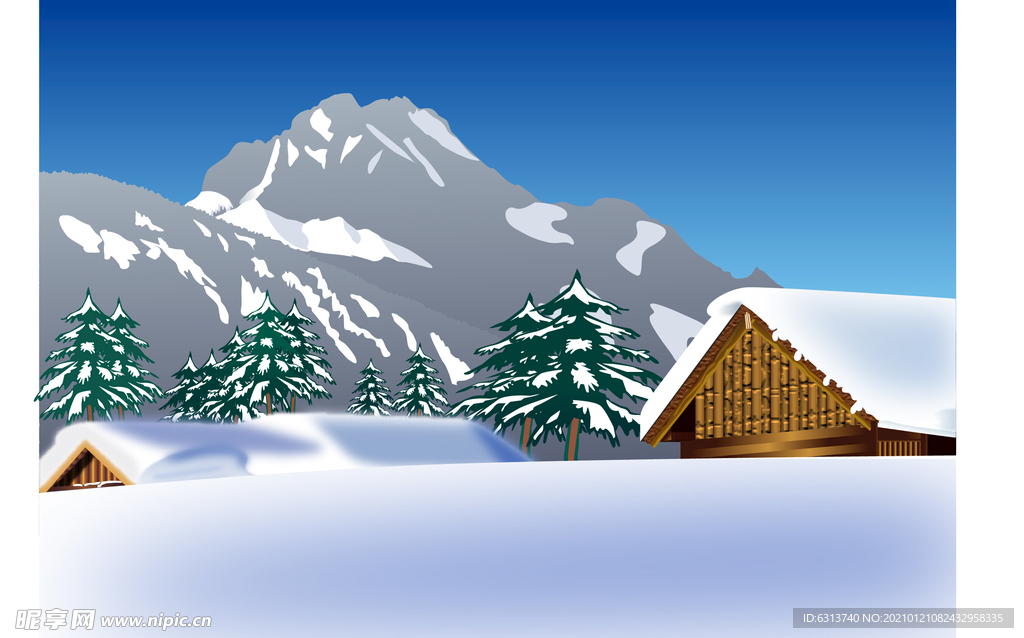 矢量风景插画雪景