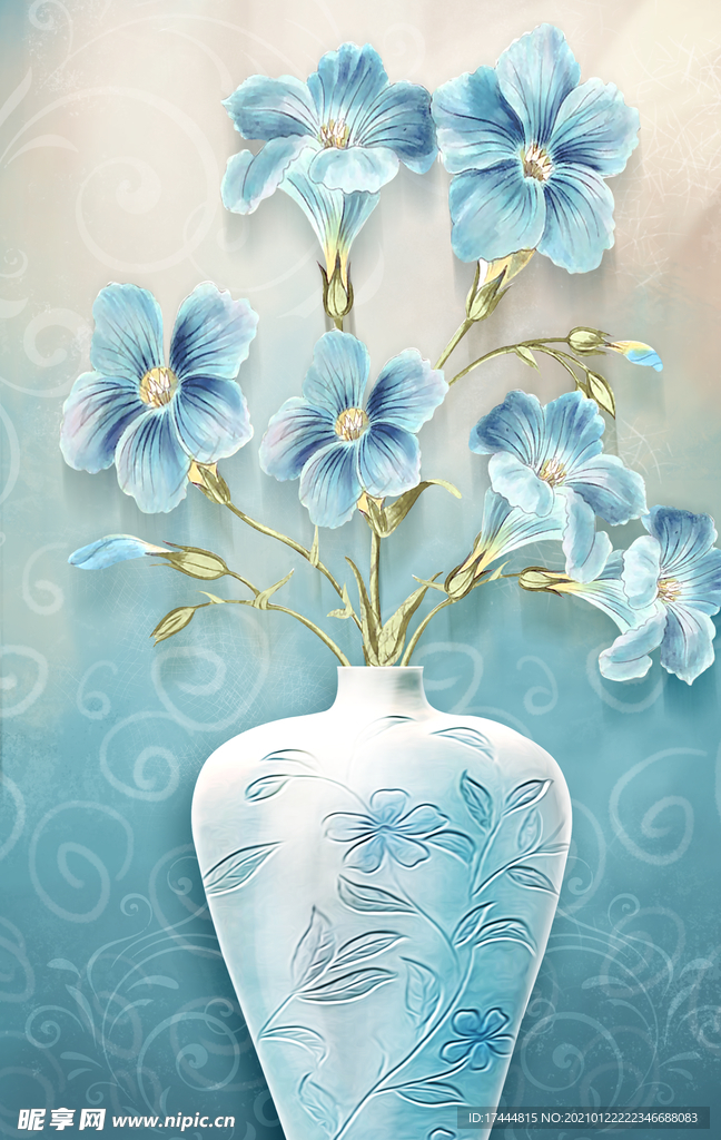 复古手绘欧式花瓶抽象现代装饰画