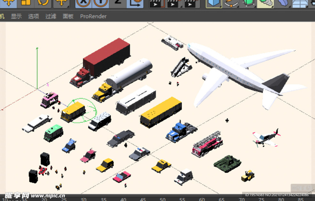 C4D模型低面体飞机客机汽车